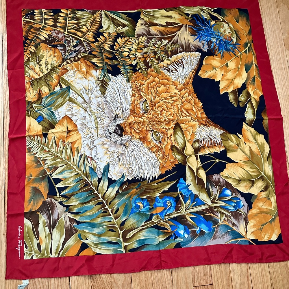 Salvatore Ferragamo Fox Print Silk Scarf